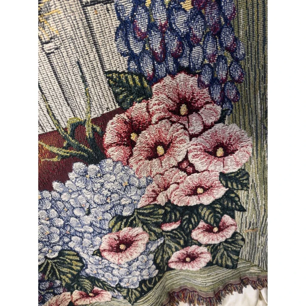 Tapestry Throw Blanket 48x60 Multicolor Garden Floral Birdhouse Gift for Mom